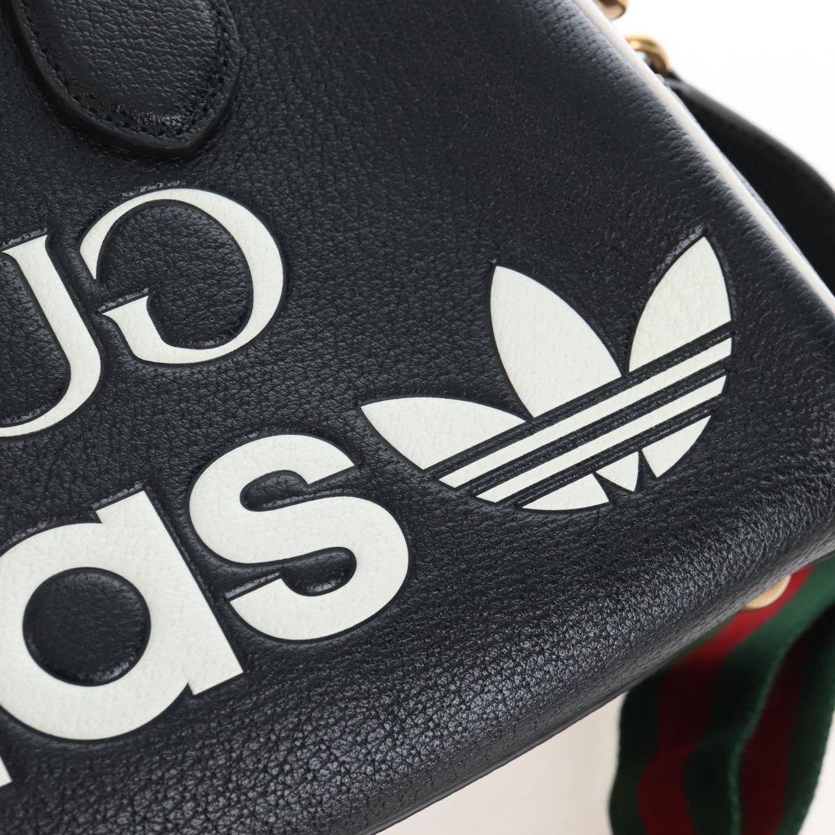 GUCCI Adidas Hand Bag Leather Black Gold Tone 702397 Auth mr3079V
