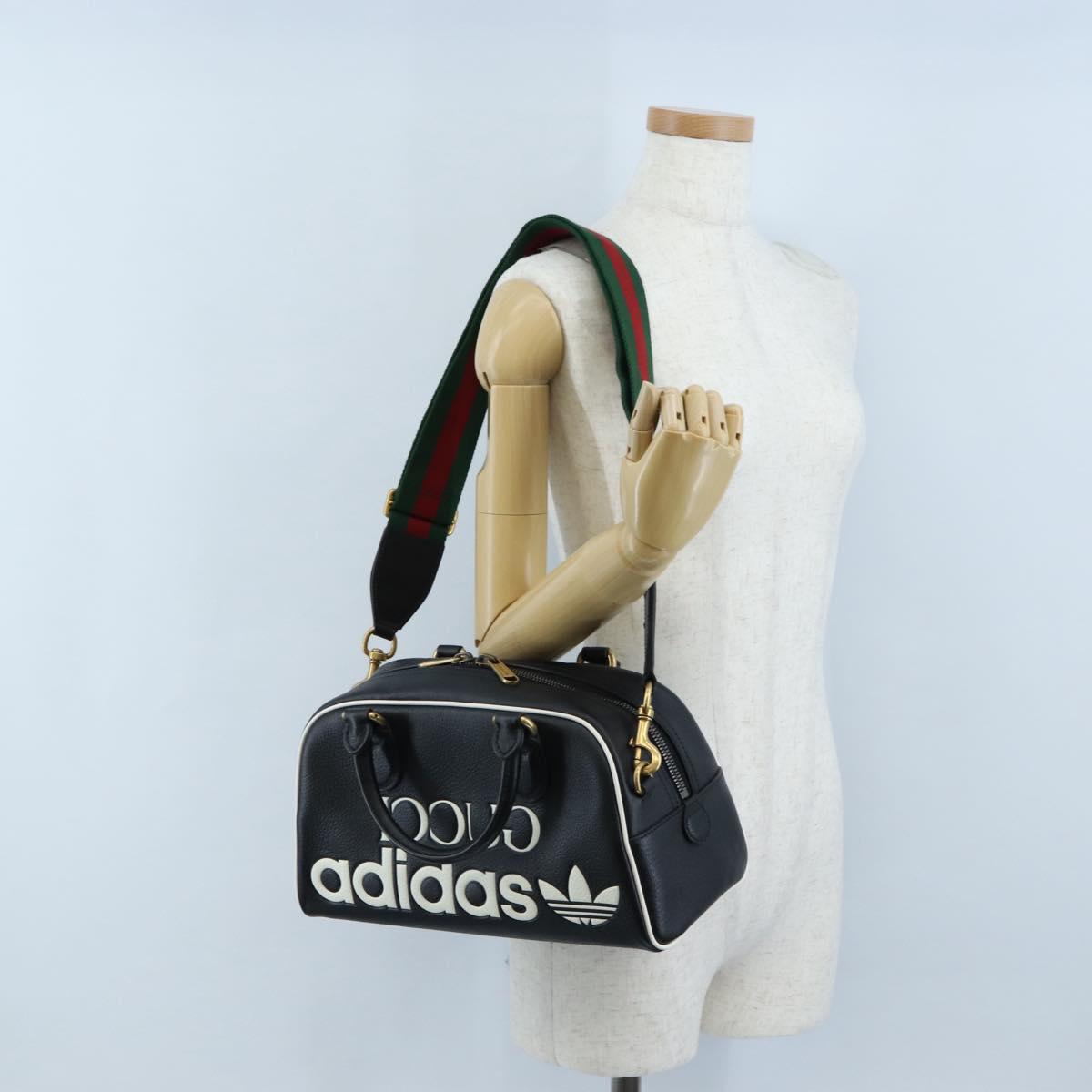 GUCCI Adidas Hand Bag Leather Black Gold Tone 702397 Auth mr3079V