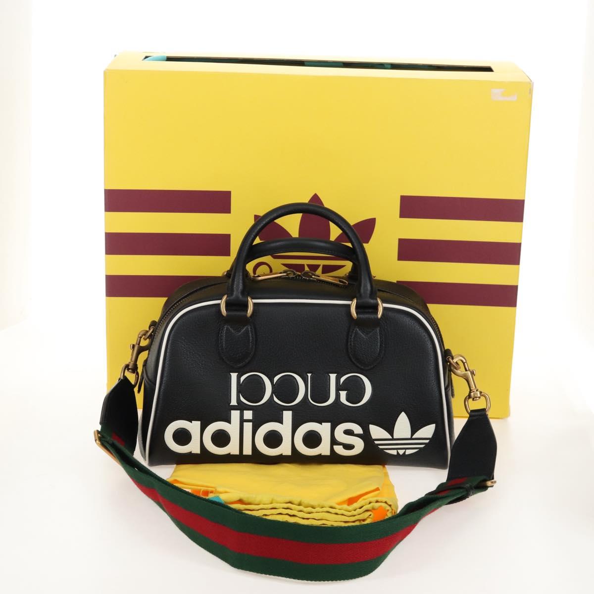 GUCCI Adidas Hand Bag Leather Black Gold Tone 702397 Auth mr3079V