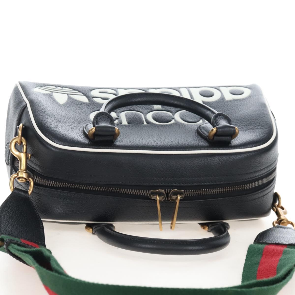GUCCI Adidas Hand Bag Leather Black Gold Tone 702397 Auth mr3079V