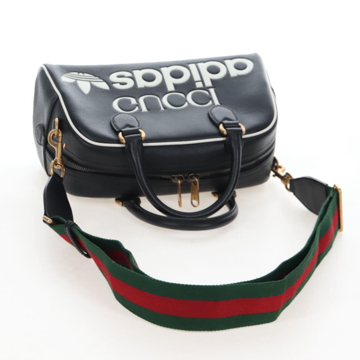 GUCCI Adidas Hand Bag Leather Black Gold Tone 702397 Auth mr3079V