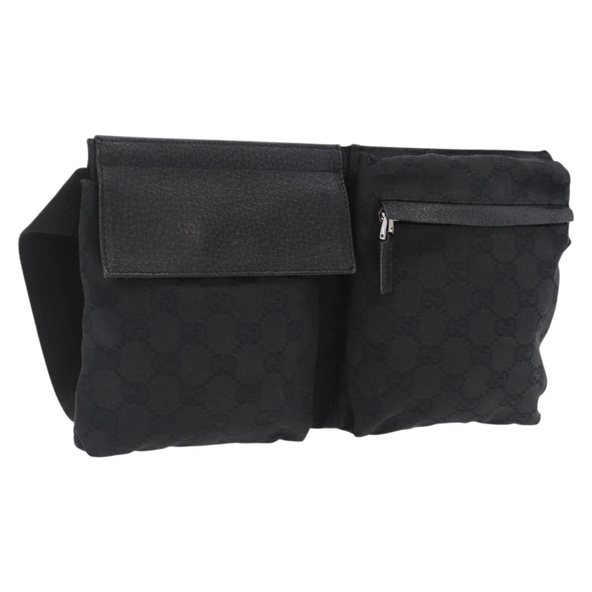 GUCCI GG Canvas Waist Bag Black Silver 28566 Auth mr3080A