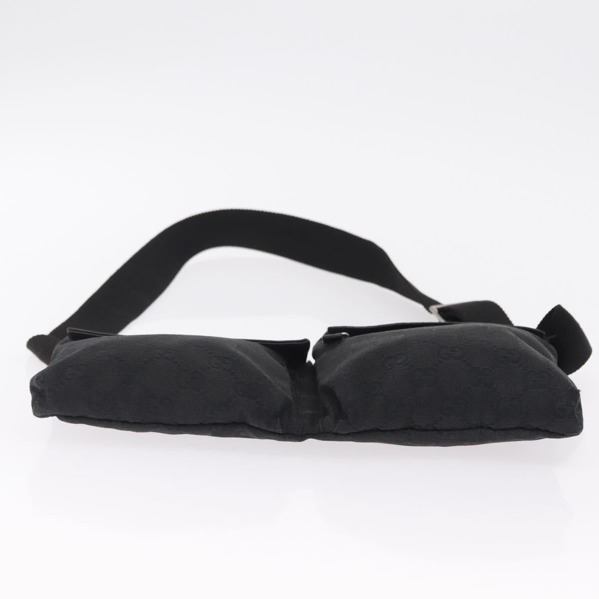 GUCCI GG Canvas Waist Bag Black Silver 28566 Auth mr3080A