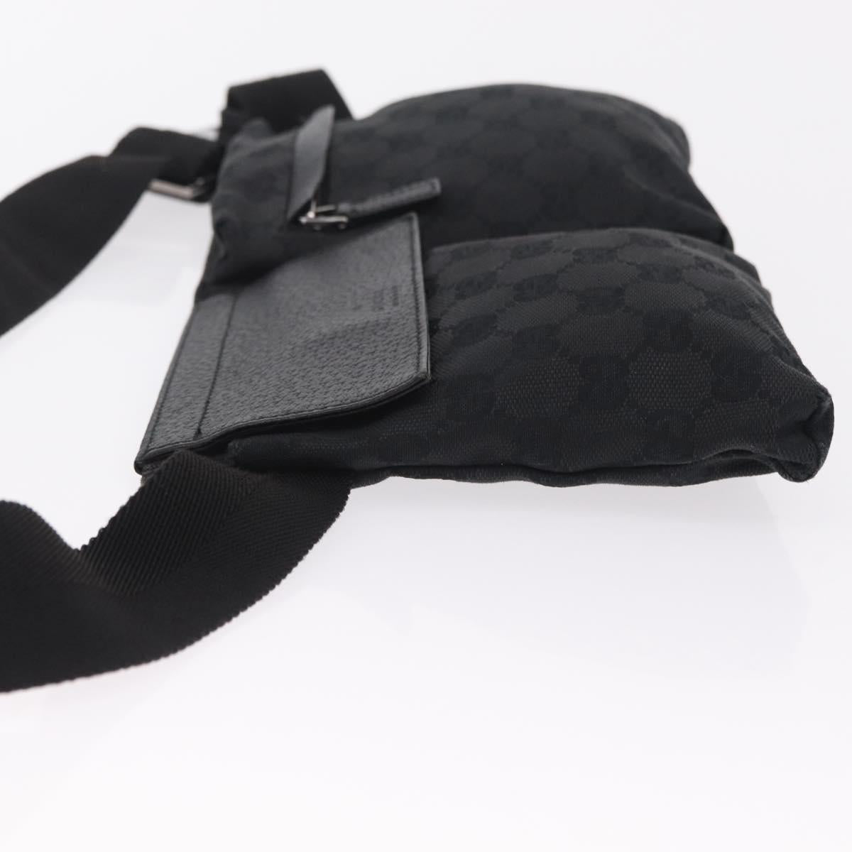 GUCCI GG Canvas Waist Bag Black Silver 28566 Auth mr3080A