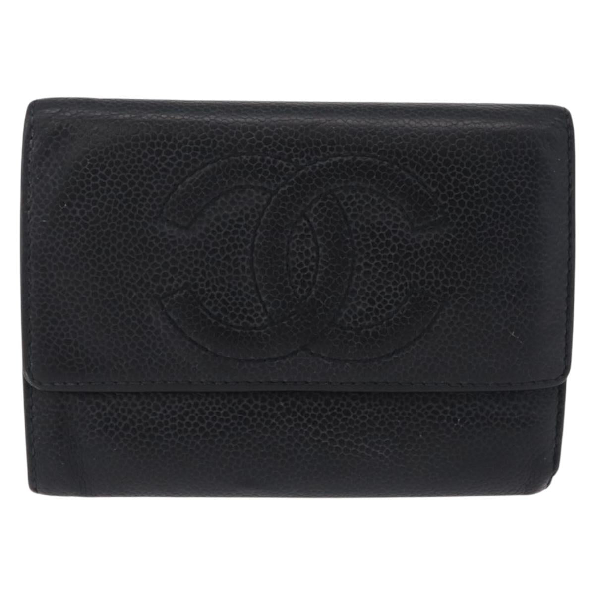 CHANEL Wallet Caviar Skin Black CC Auth mr3082