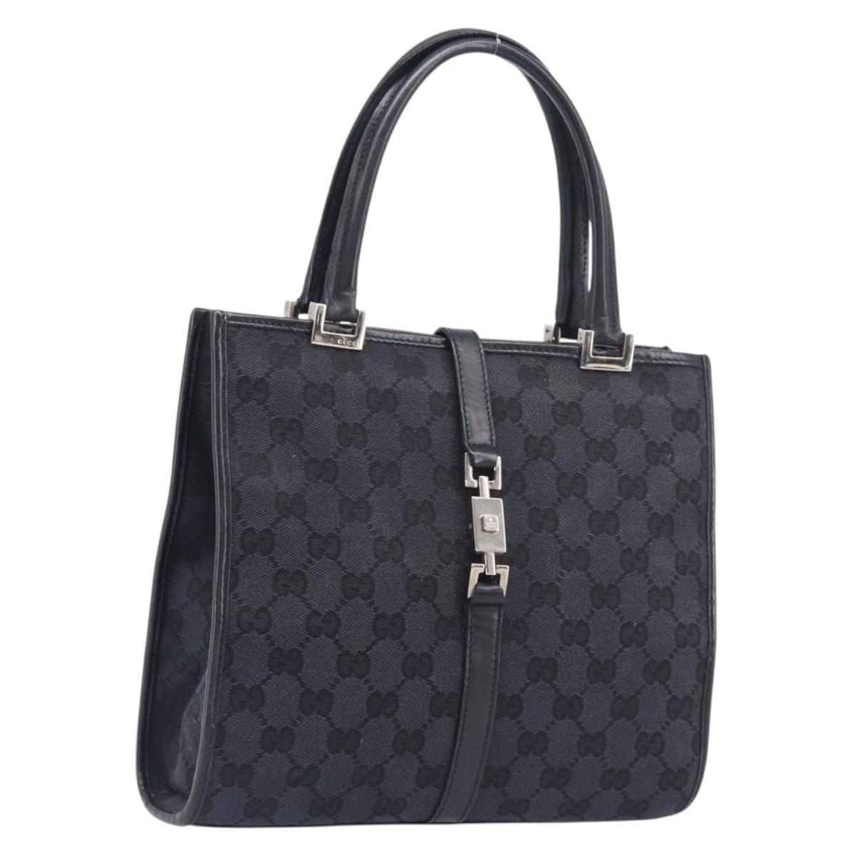 GUCCI GG Canvas Jackie Hand Bag Black Silver 002 1065 Auth mr3094A