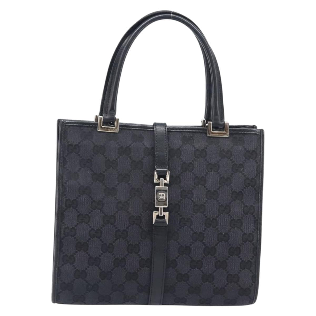 GUCCI GG Canvas Jackie Hand Bag Black Silver 002 1065 Auth mr3094A