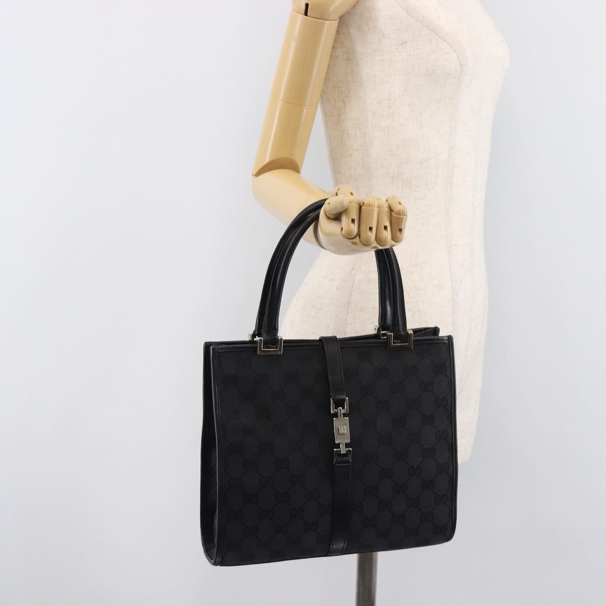 GUCCI GG Canvas Jackie Hand Bag Black Silver 002 1065 Auth mr3094A