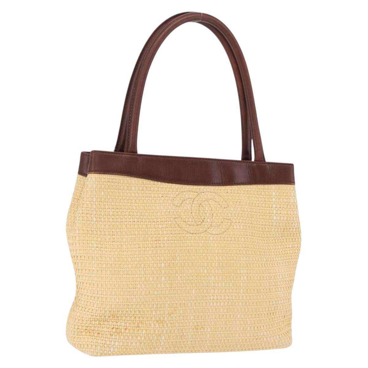 CHANEL Hand Bag Straw Beige Brown CC Auth mr3095