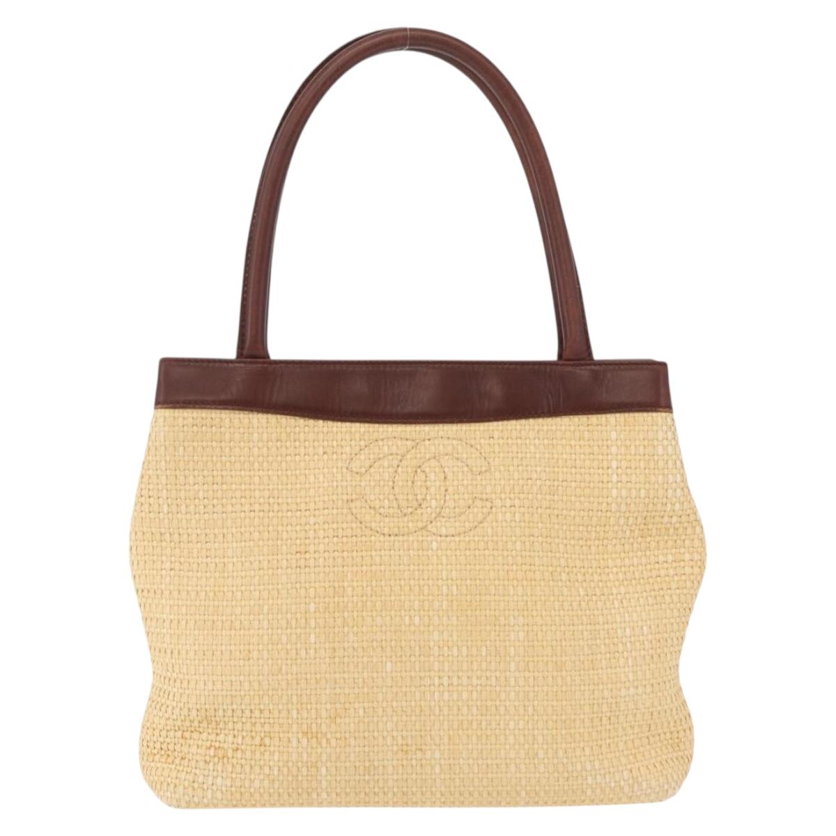 CHANEL Hand Bag Straw Beige Brown CC Auth mr3095