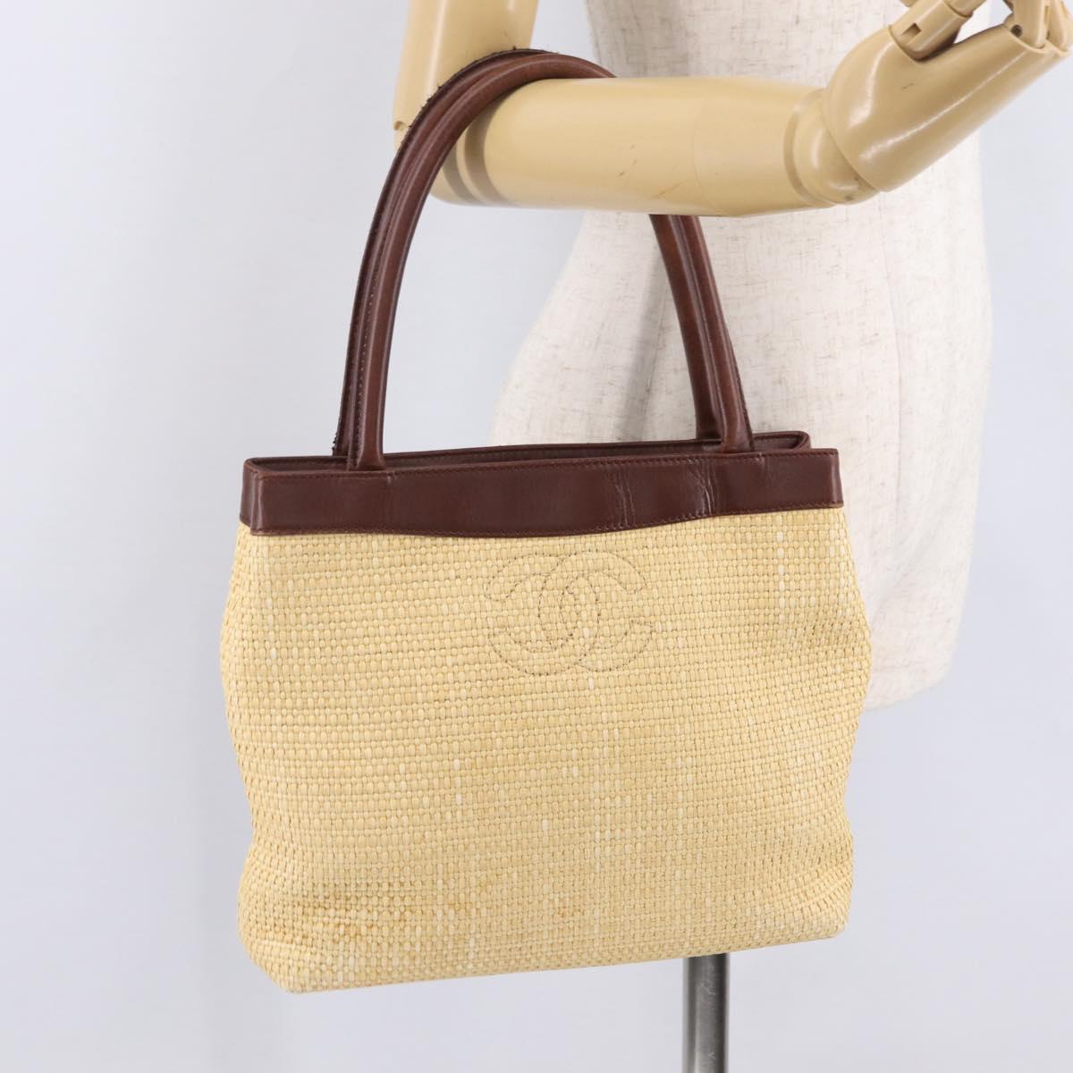 CHANEL Hand Bag Straw Beige Brown CC Auth mr3095