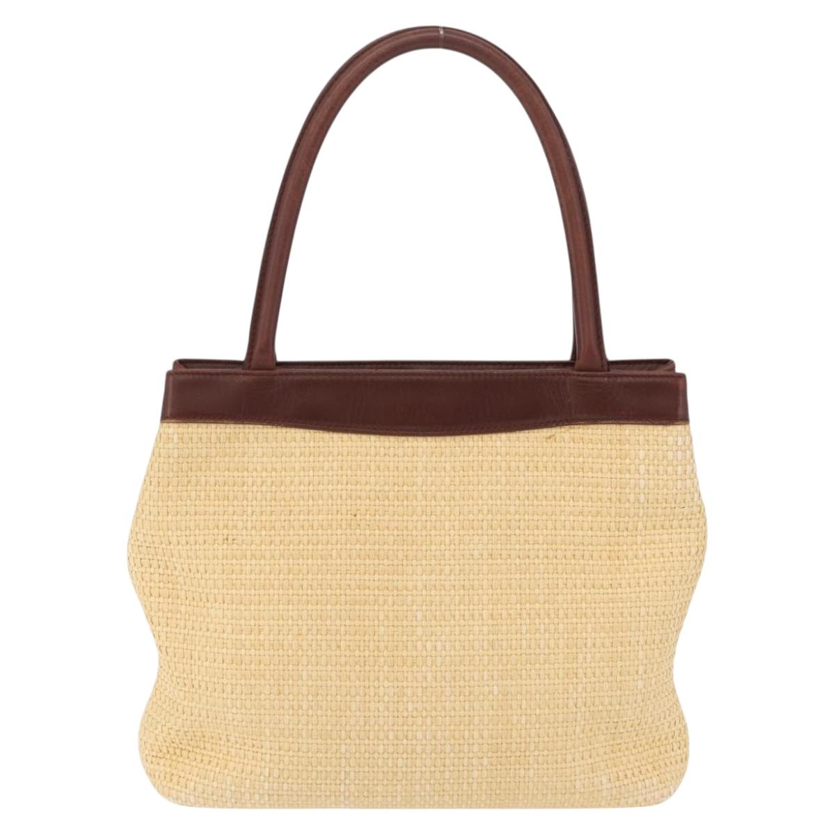 CHANEL Hand Bag Straw Beige Brown CC Auth mr3095