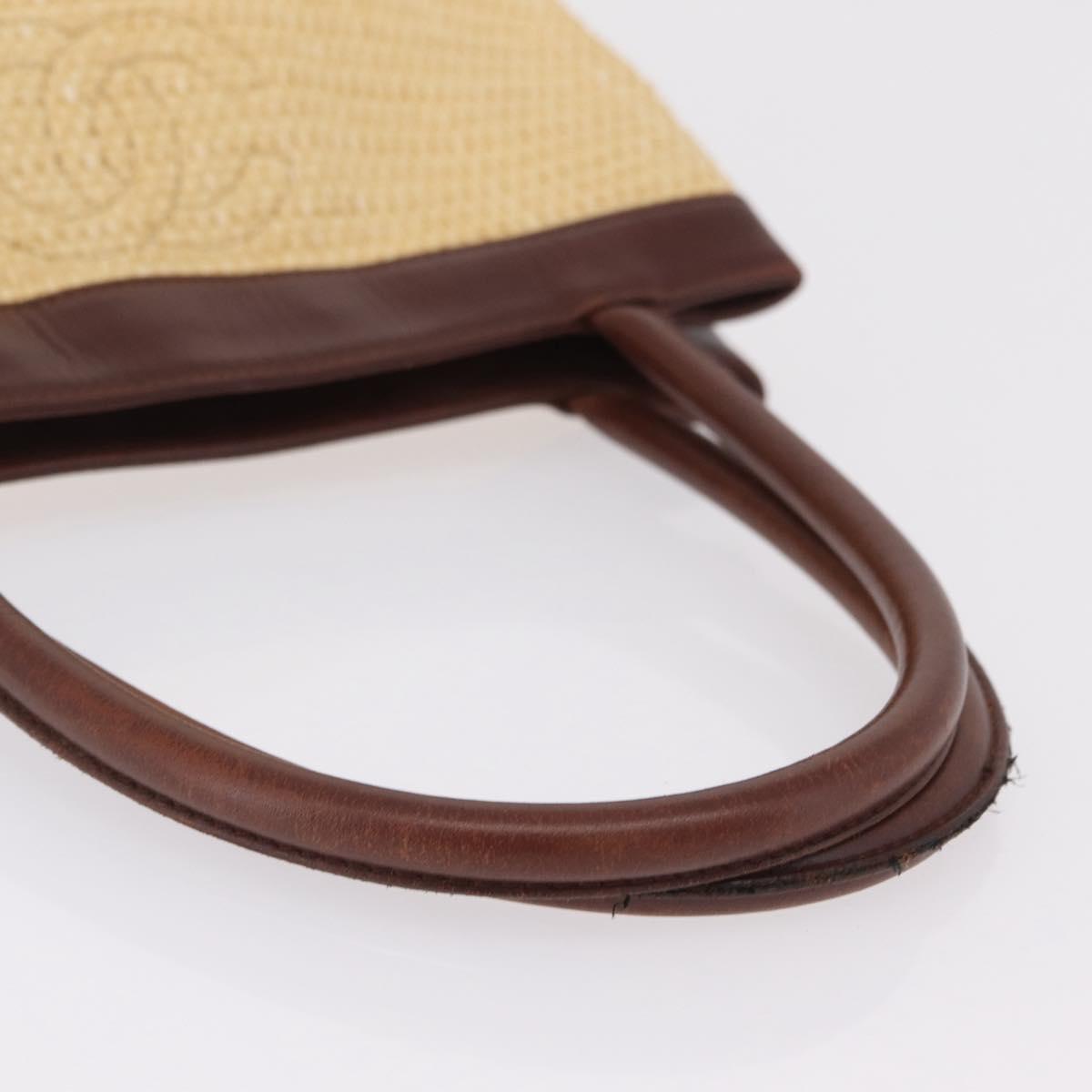 CHANEL Hand Bag Straw Beige Brown CC Auth mr3095