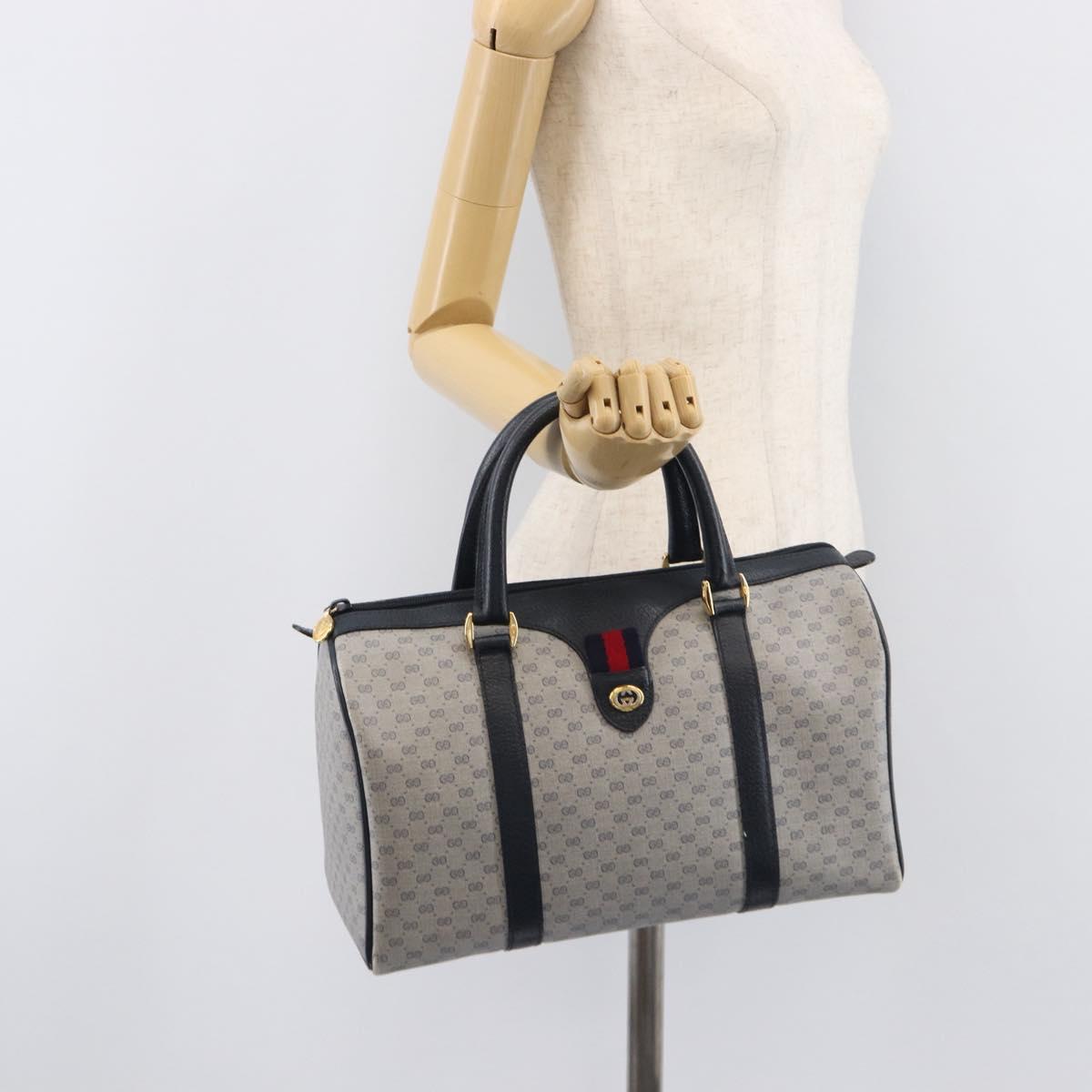 GUCCI Micro GG Sherry Line Hand Bag PVC Navy Gold Tone Auth mr3102
