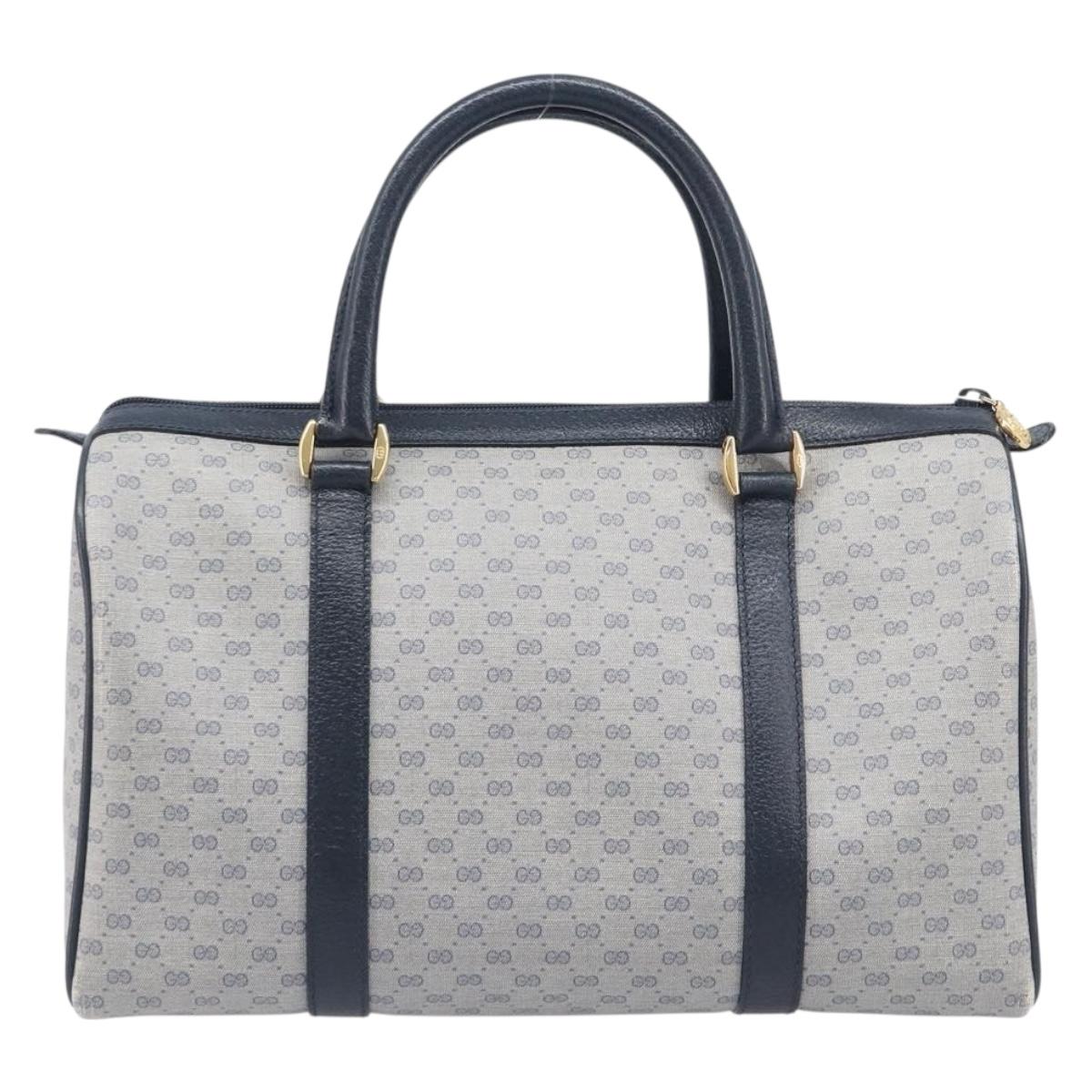 GUCCI Micro GG Sherry Line Hand Bag PVC Navy Gold Tone Auth mr3102