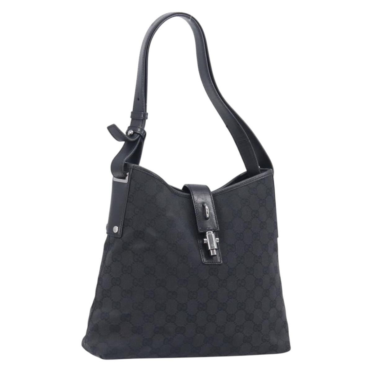 GUCCI GG Canvas Jackie Shoulder Bag Black Silver 110291 Auth mr3106A