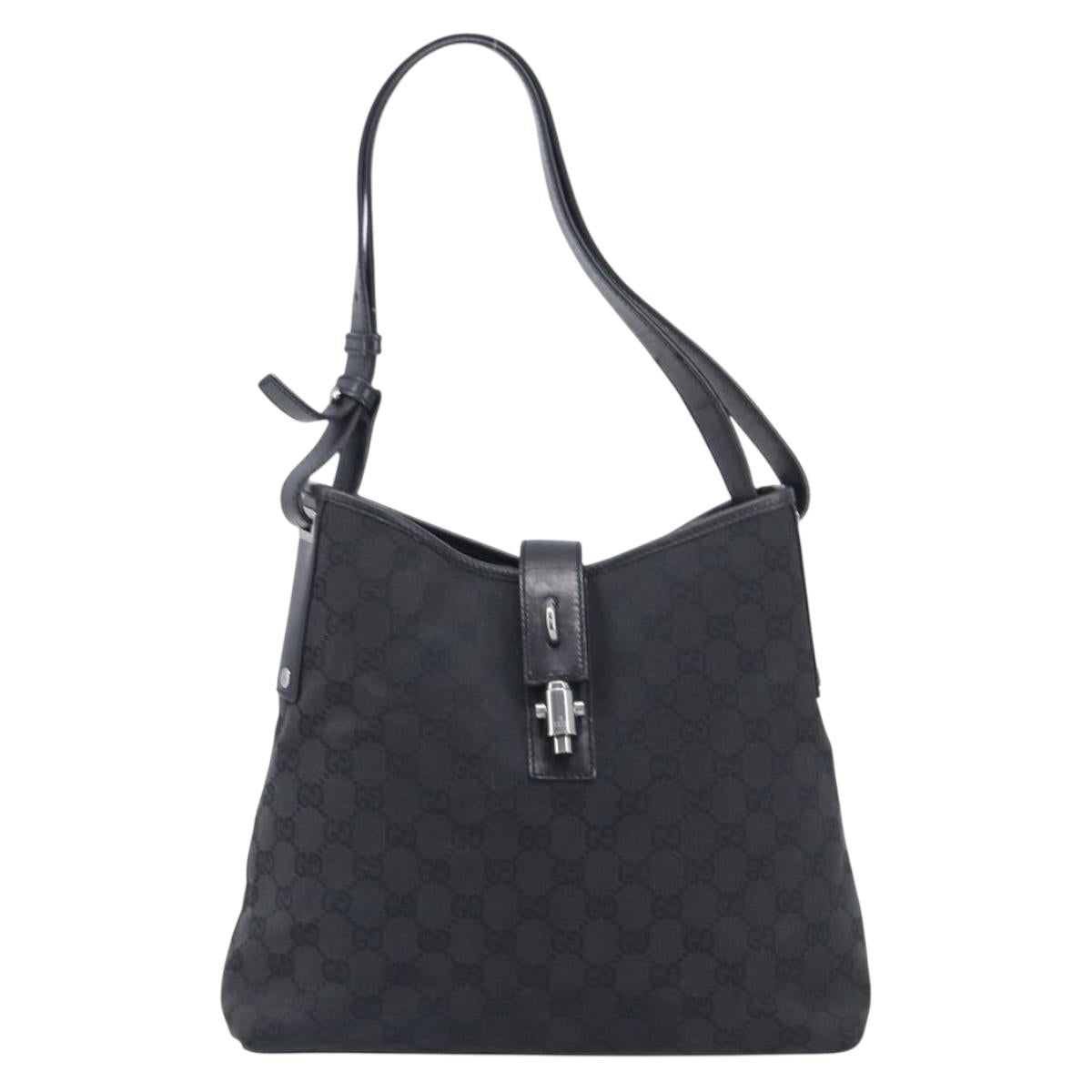 GUCCI GG Canvas Jackie Shoulder Bag Black Silver 110291 Auth mr3106A