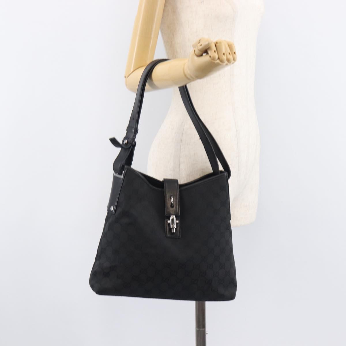 GUCCI GG Canvas Jackie Shoulder Bag Black Silver 110291 Auth mr3106A