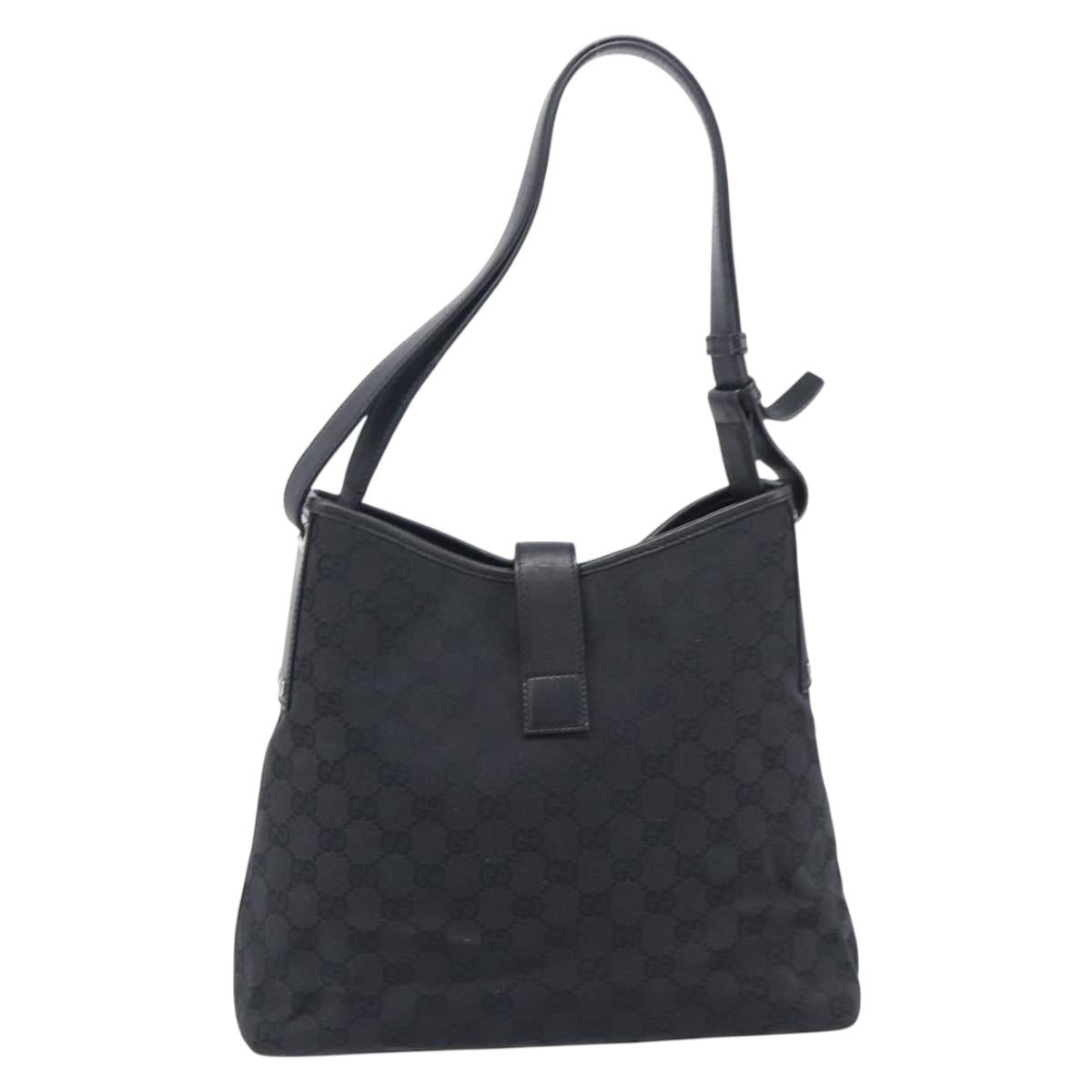 GUCCI GG Canvas Jackie Shoulder Bag Black Silver 110291 Auth mr3106A
