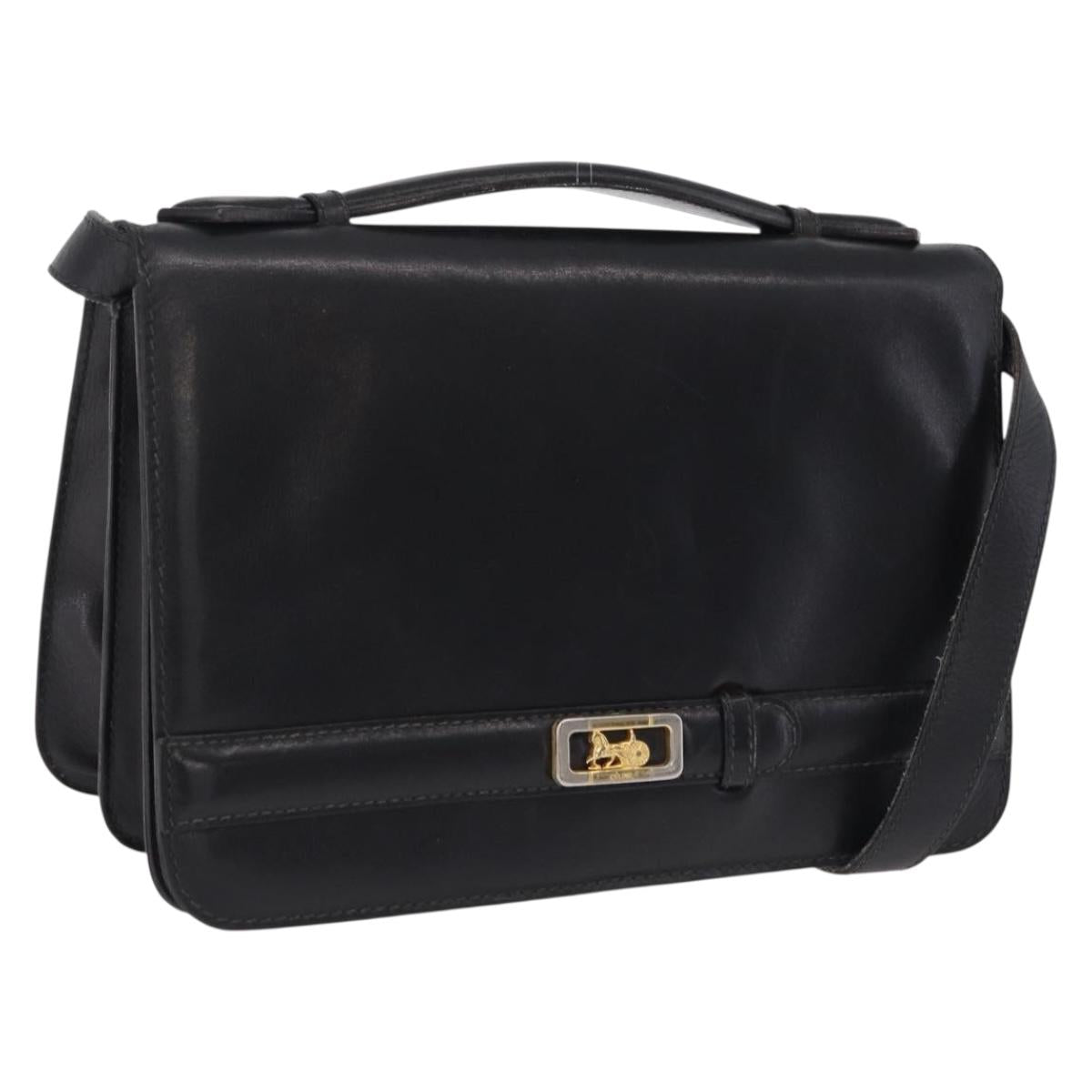 CELINE Hand Bag Leather Black Gold Tone Auth mr3107