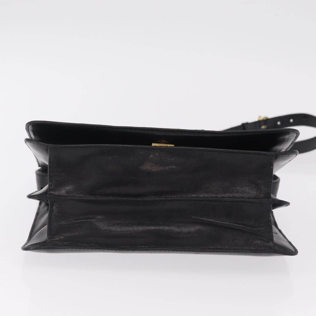 CELINE Hand Bag Leather Black Gold Tone Auth mr3107