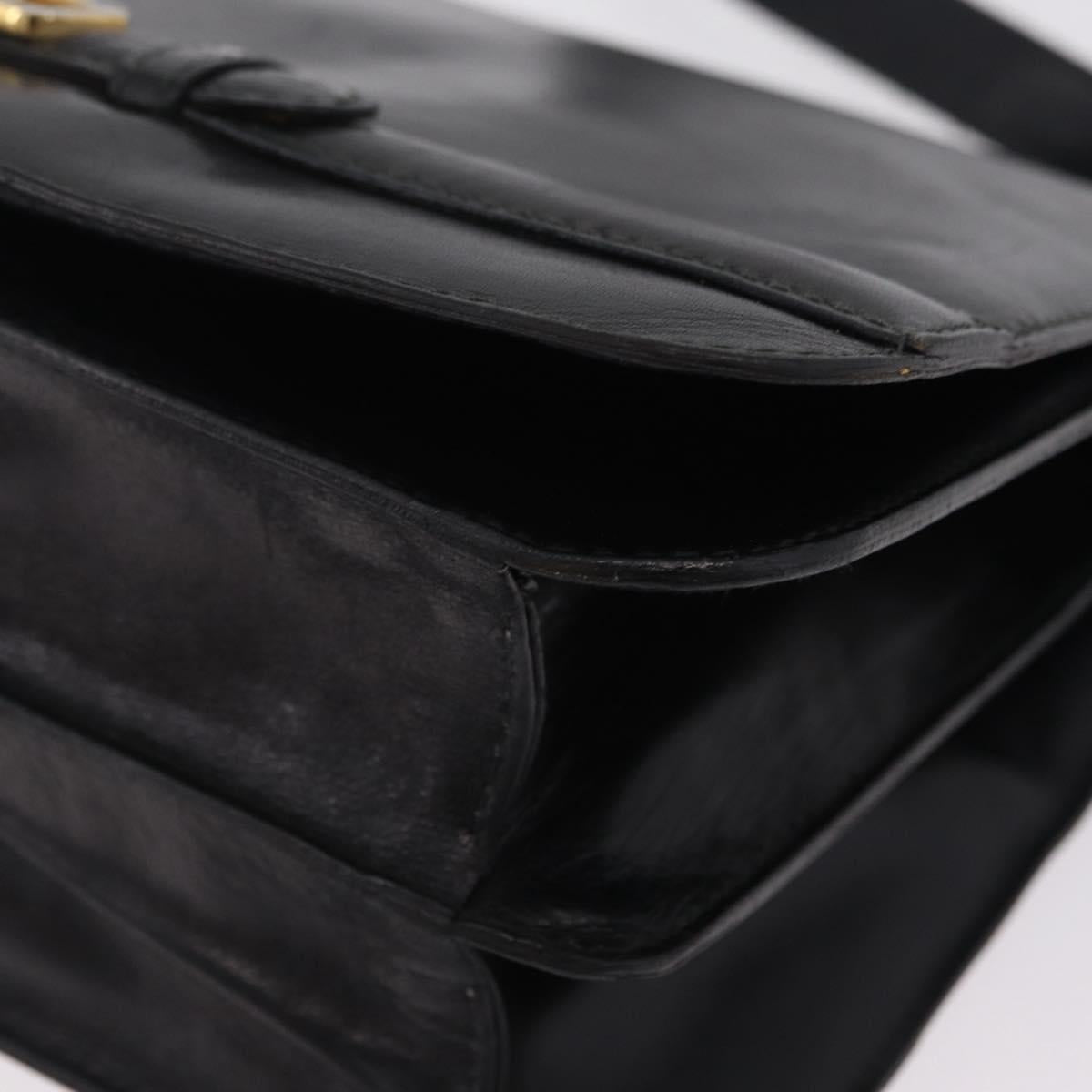 CELINE Hand Bag Leather Black Gold Tone Auth mr3107