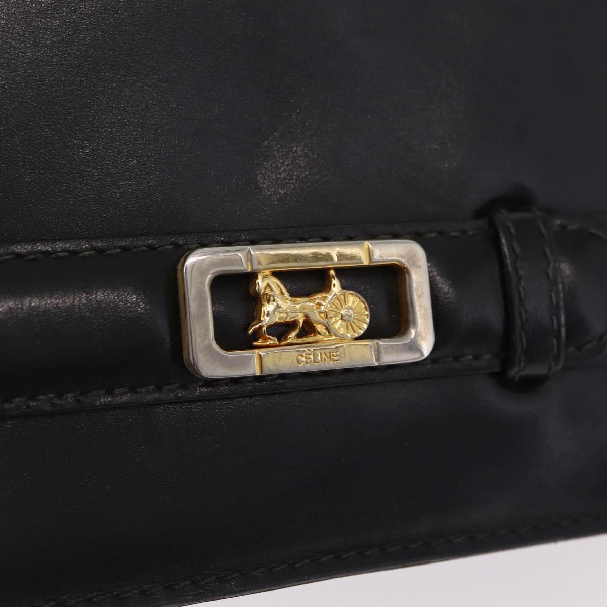 CELINE Hand Bag Leather Black Gold Tone Auth mr3107