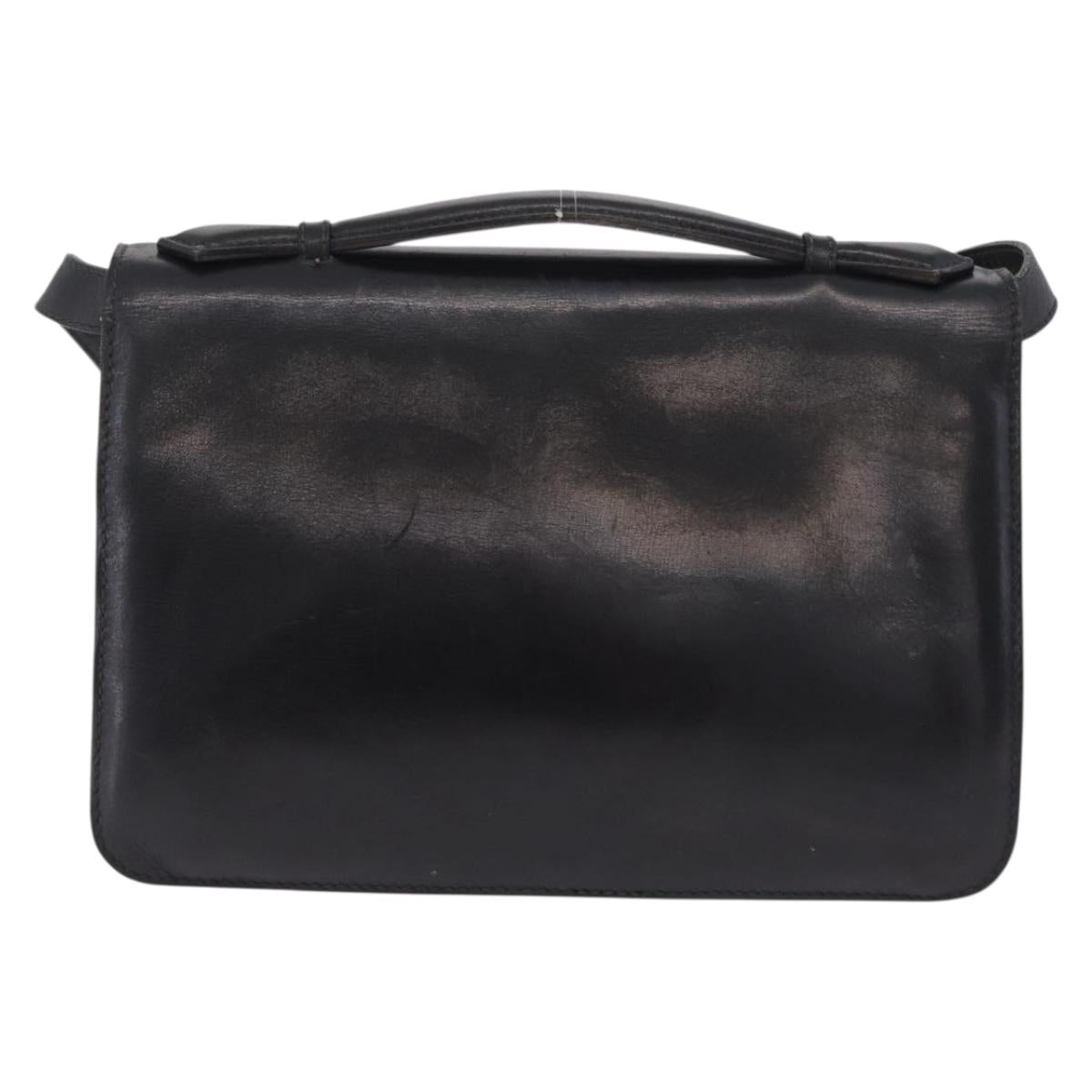 CELINE Hand Bag Leather Black Gold Tone Auth mr3107
