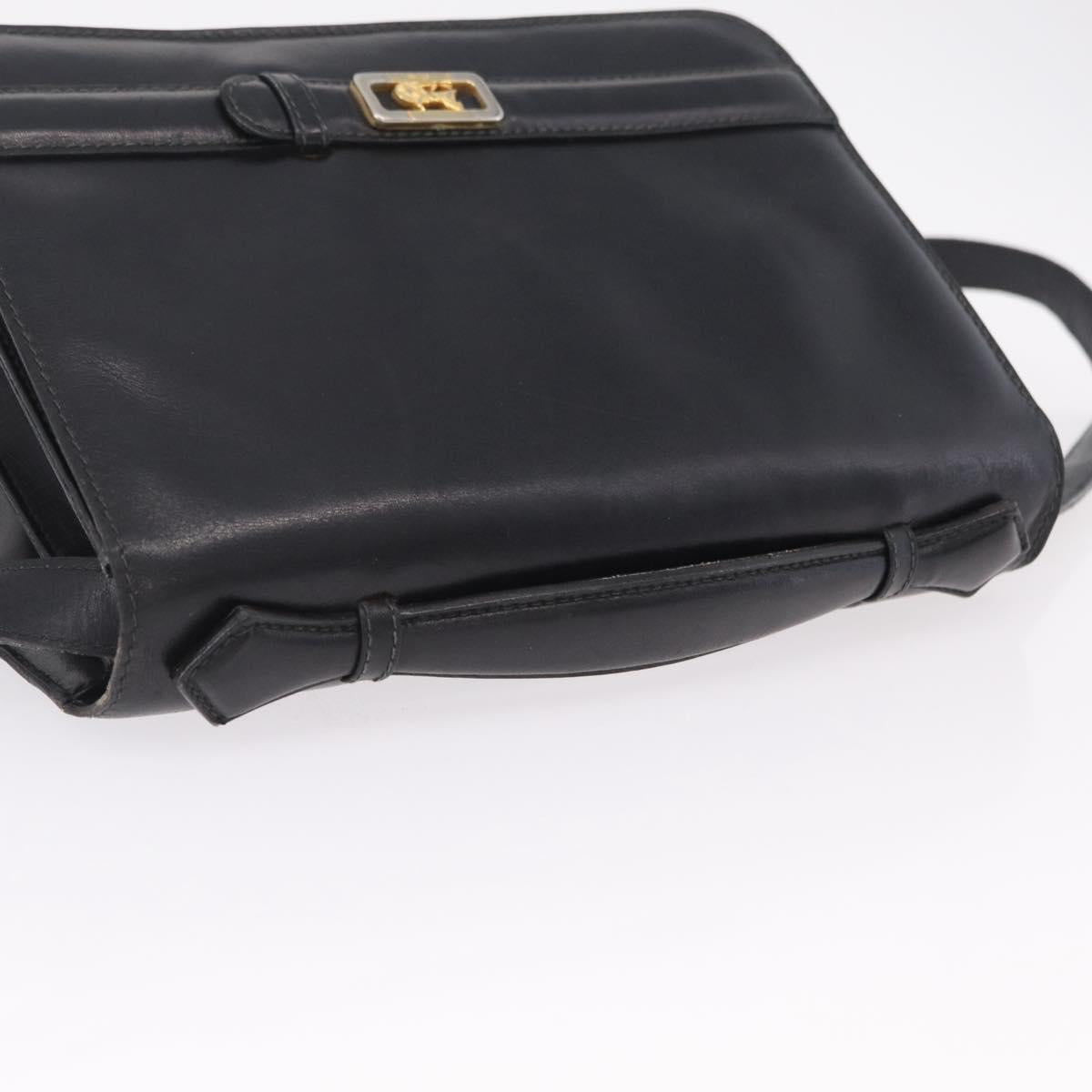 CELINE Hand Bag Leather Black Gold Tone Auth mr3107