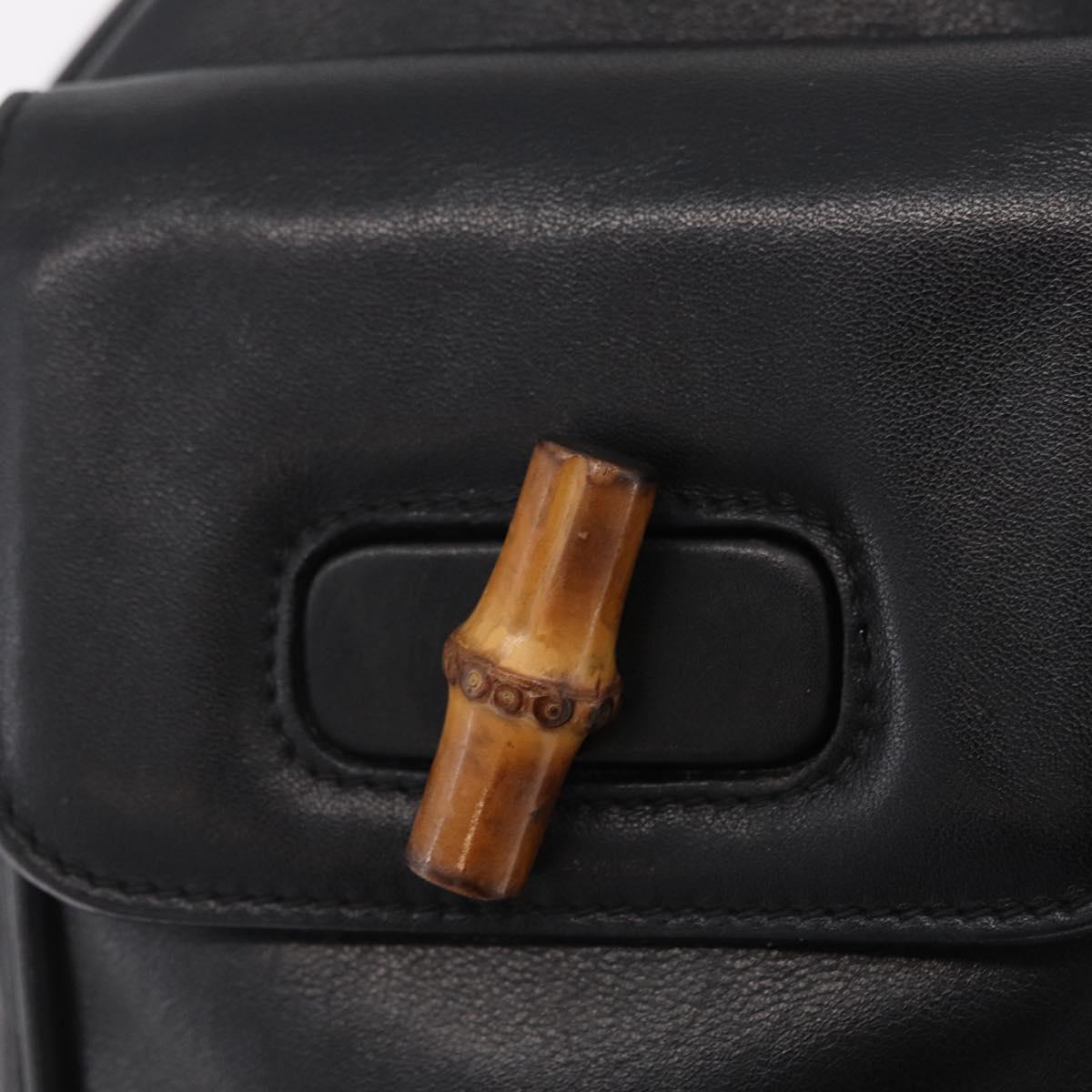 GUCCI Bamboo Backpack Leather Black Gold Tone 003 2058 0016 Auth mr3112