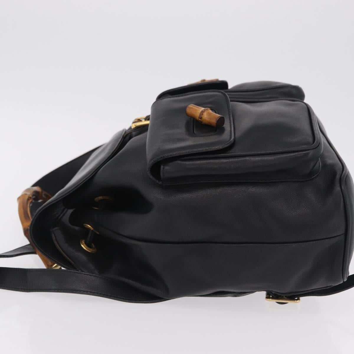 GUCCI Bamboo Backpack Leather Black Gold Tone 003 2058 0016 Auth mr3112