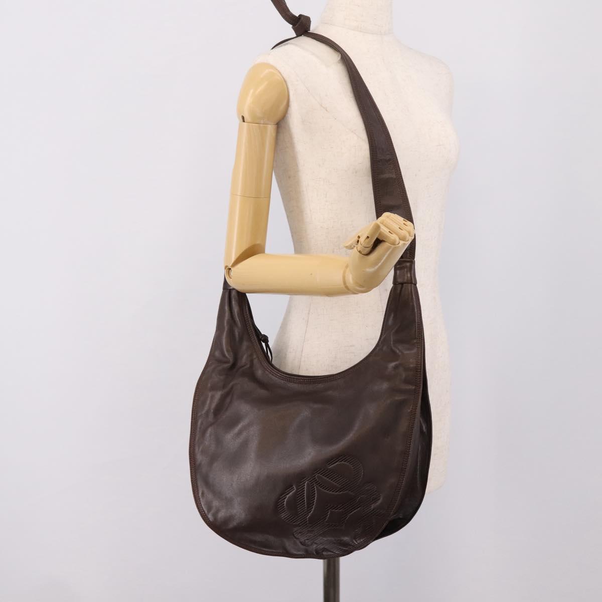 LOEWE Anagram Shoulder Bag Leather Brown Auth mr3113