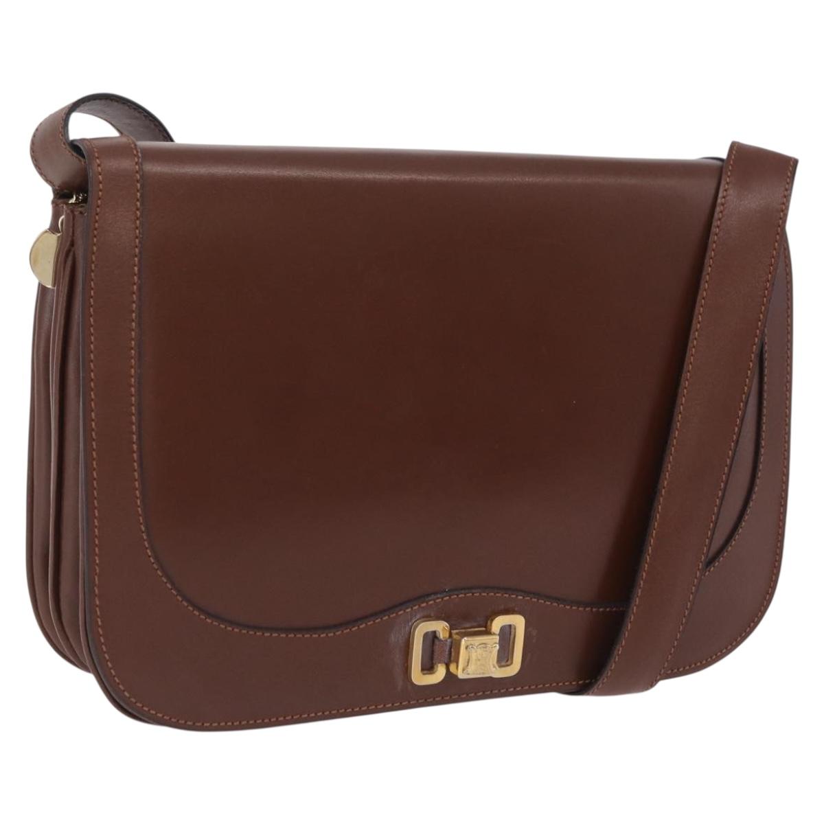 CELINE Triomphe Shoulder Bag Leather Brown Gold Tone Auth mr3114