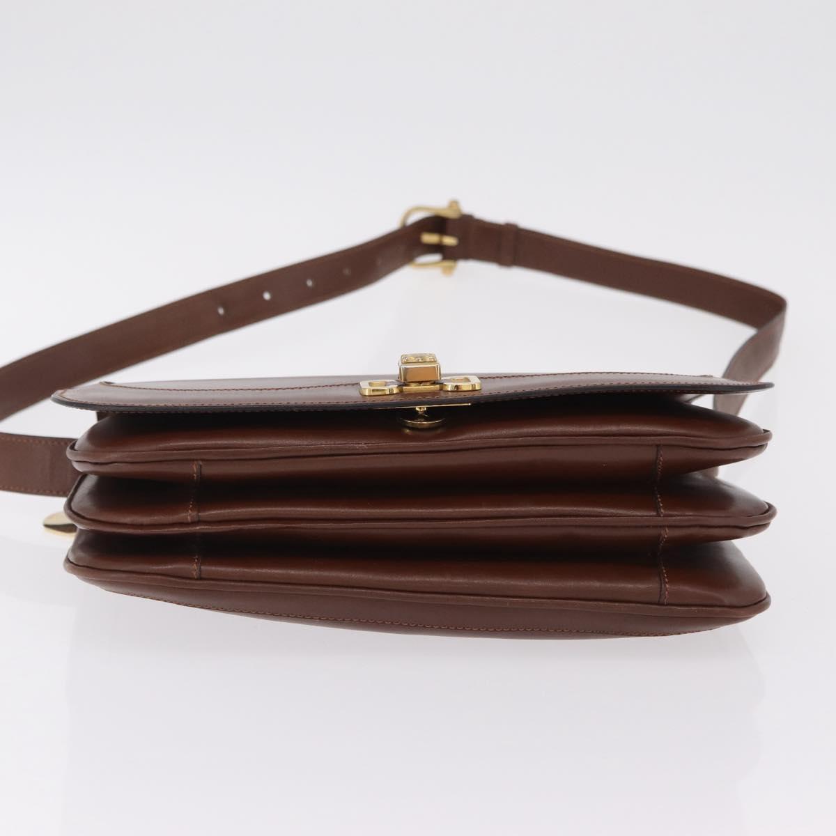 CELINE Triomphe Shoulder Bag Leather Brown Gold Tone Auth mr3114