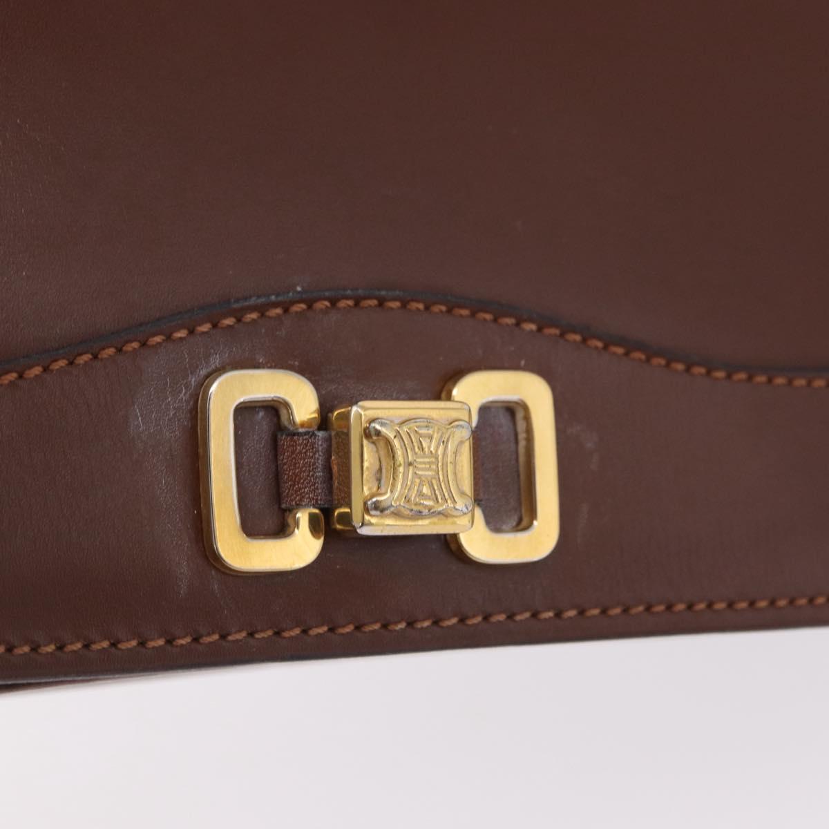 CELINE Triomphe Shoulder Bag Leather Brown Gold Tone Auth mr3114