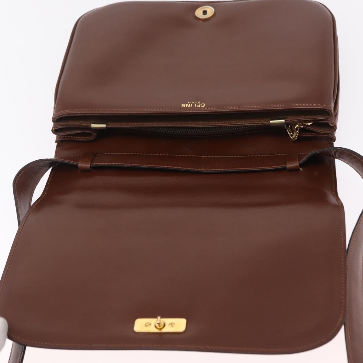 CELINE Triomphe Shoulder Bag Leather Brown Gold Tone Auth mr3114