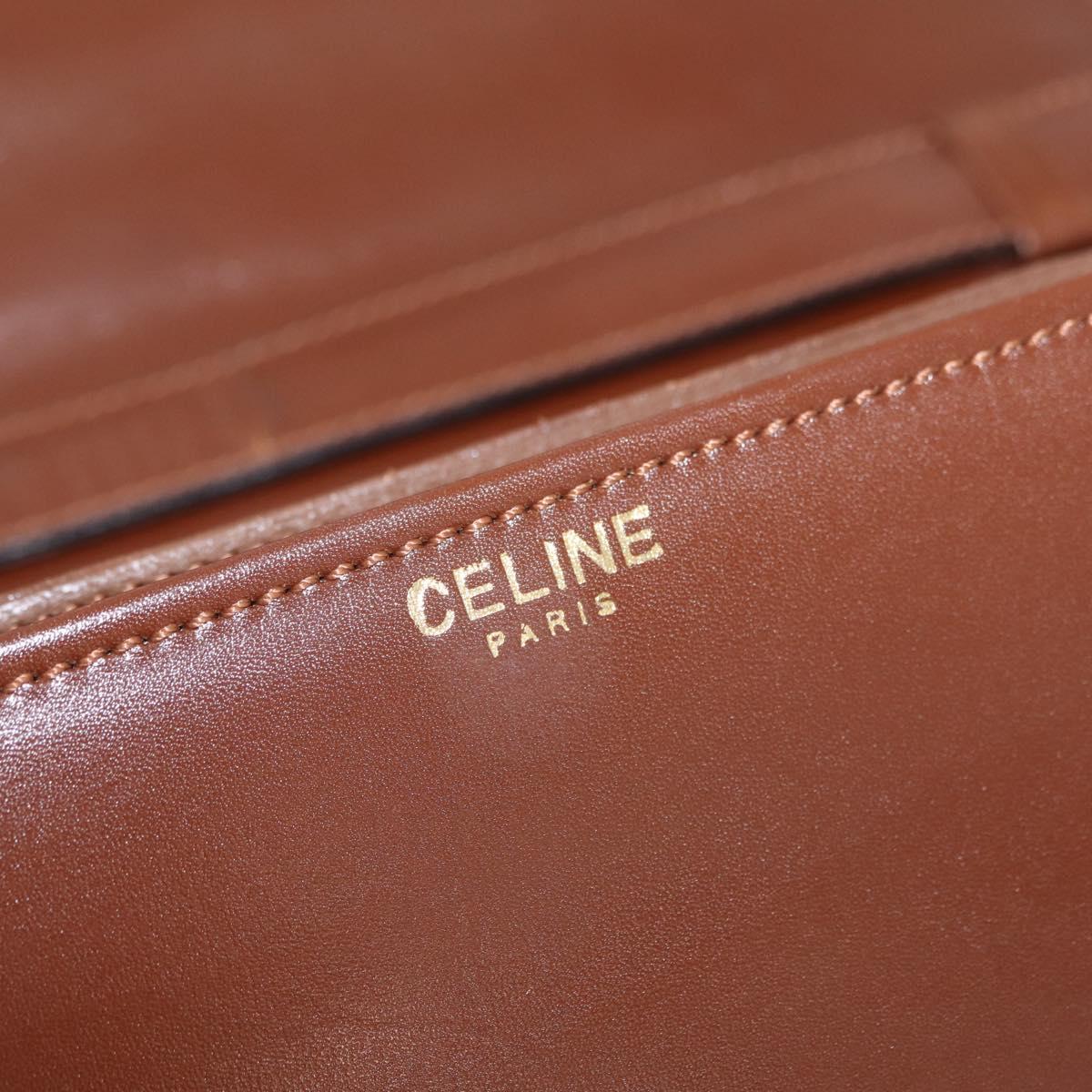 CELINE Triomphe Shoulder Bag Leather Brown Gold Tone Auth mr3114