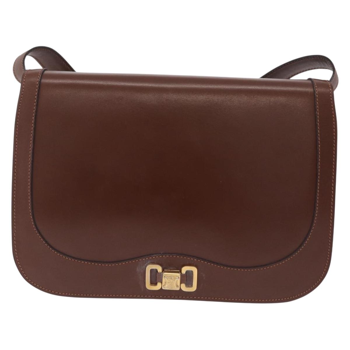 CELINE Triomphe Shoulder Bag Leather Brown Gold Tone Auth mr3114