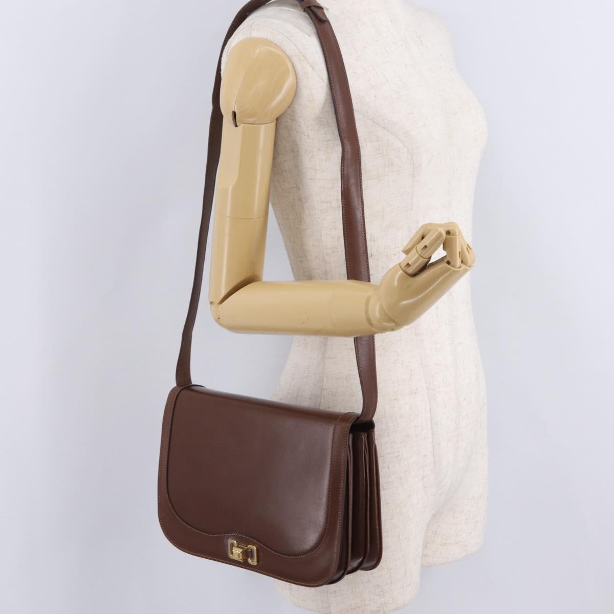 CELINE Triomphe Shoulder Bag Leather Brown Gold Tone Auth mr3114