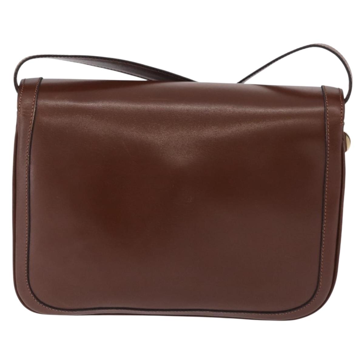 CELINE Triomphe Shoulder Bag Leather Brown Gold Tone Auth mr3114