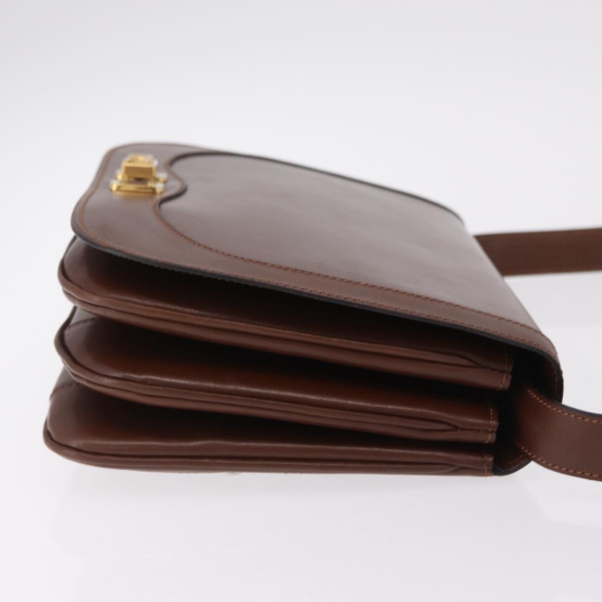 CELINE Triomphe Shoulder Bag Leather Brown Gold Tone Auth mr3114