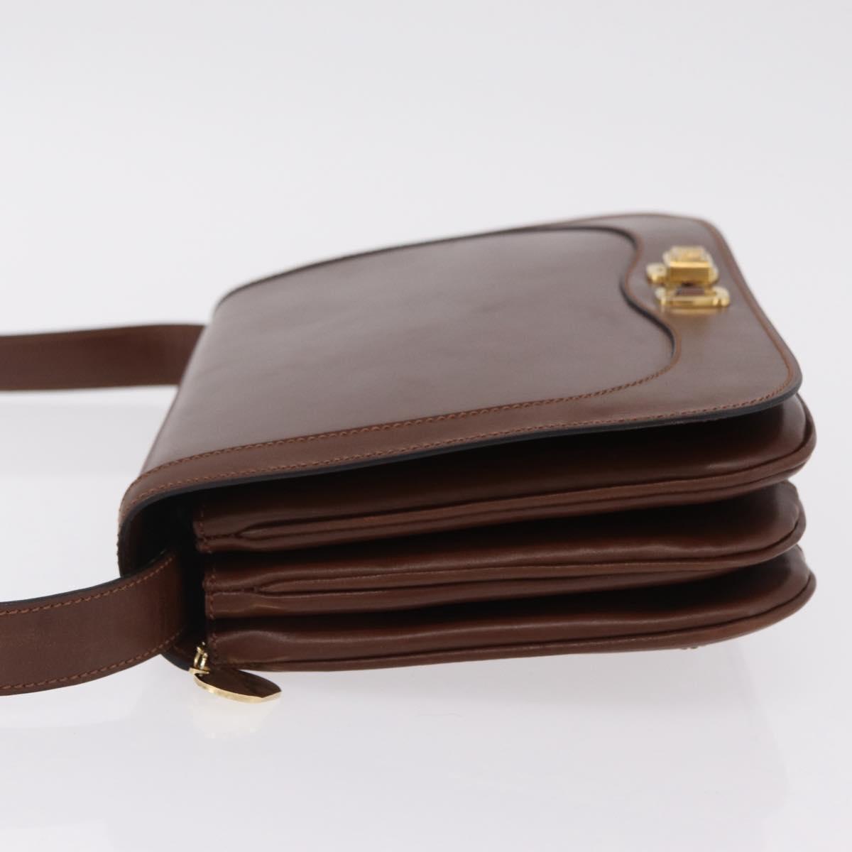 CELINE Triomphe Shoulder Bag Leather Brown Gold Tone Auth mr3114