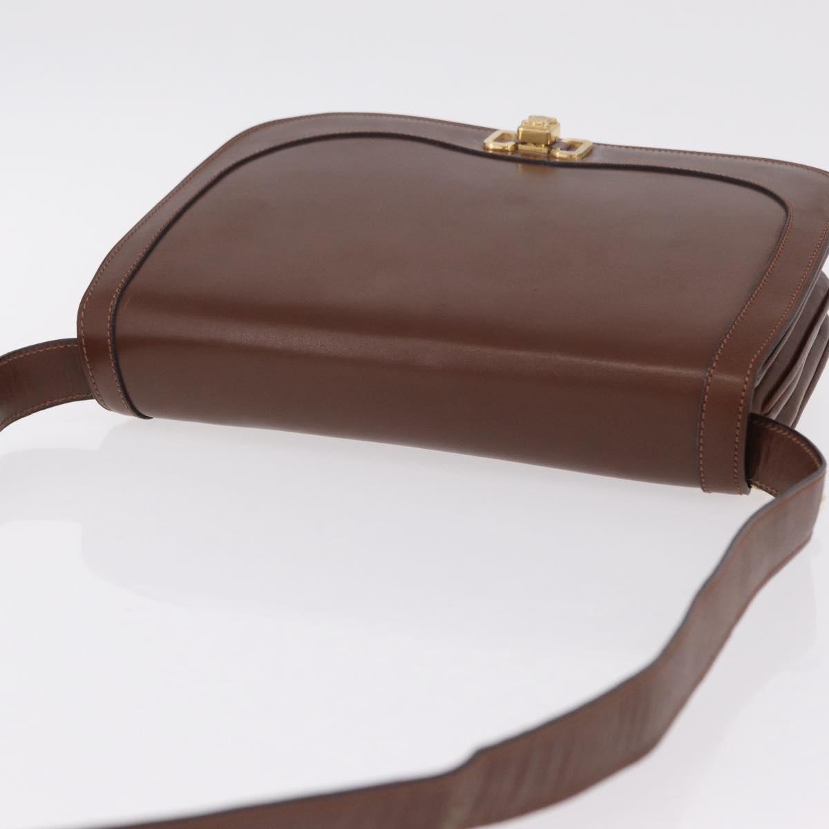CELINE Triomphe Shoulder Bag Leather Brown Gold Tone Auth mr3114
