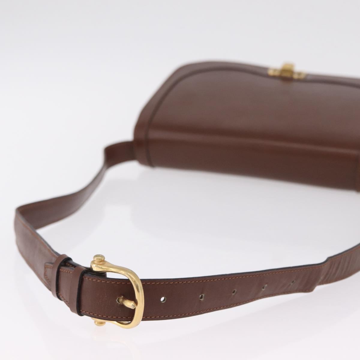 CELINE Triomphe Shoulder Bag Leather Brown Gold Tone Auth mr3114