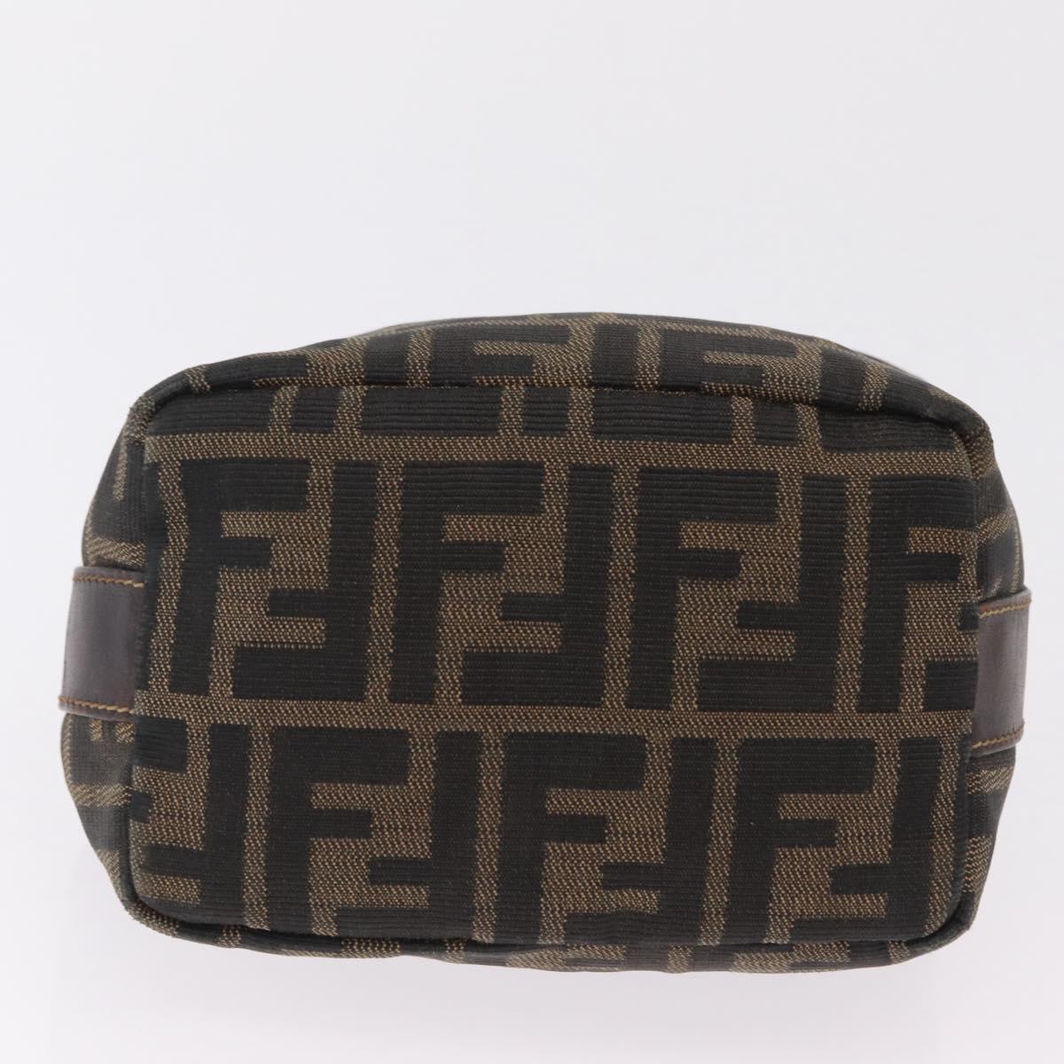 FENDI Zucca Canvas Vanity Bag Pouch Brown Gold Tone Auth mr3115A