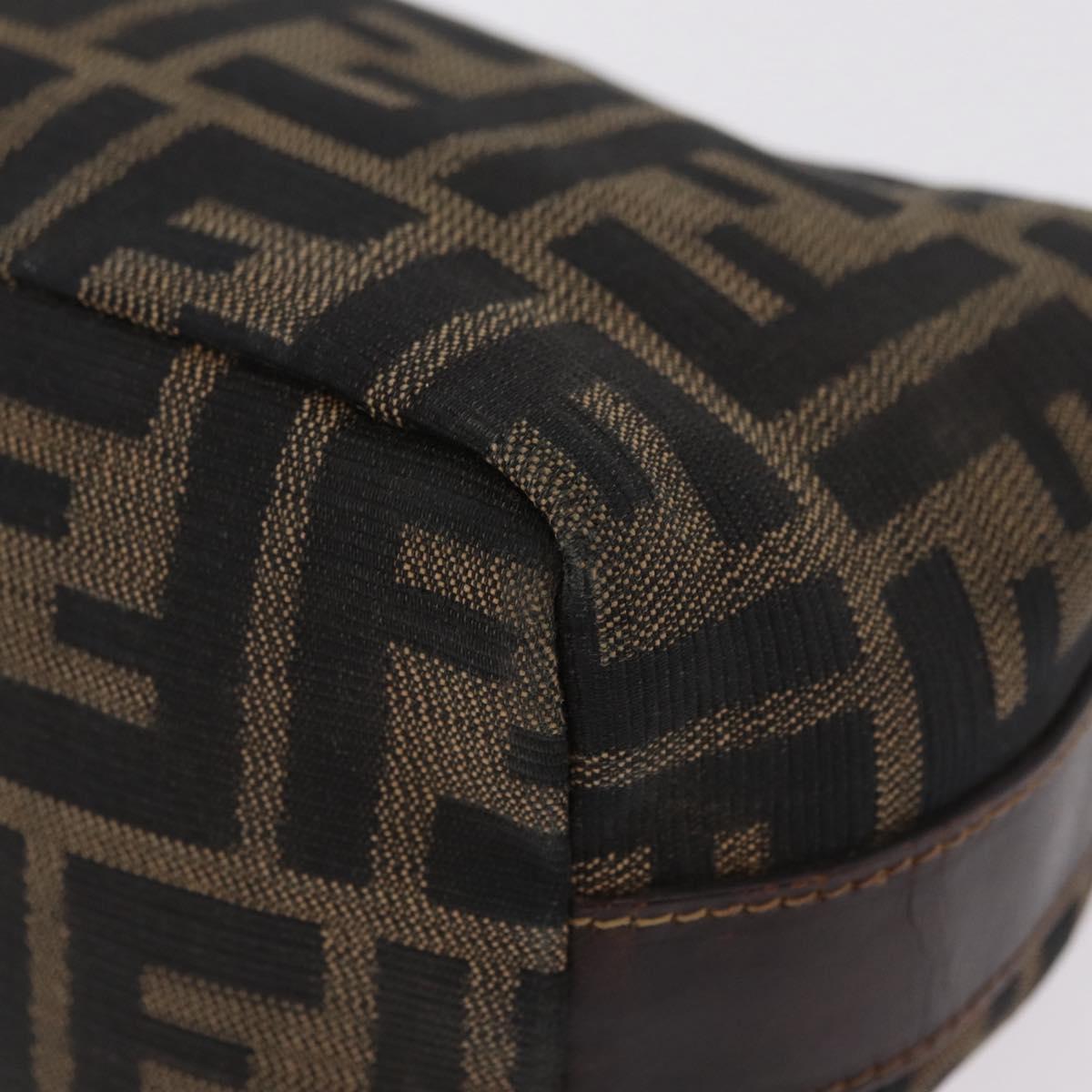 FENDI Zucca Canvas Vanity Bag Pouch Brown Gold Tone Auth mr3115A