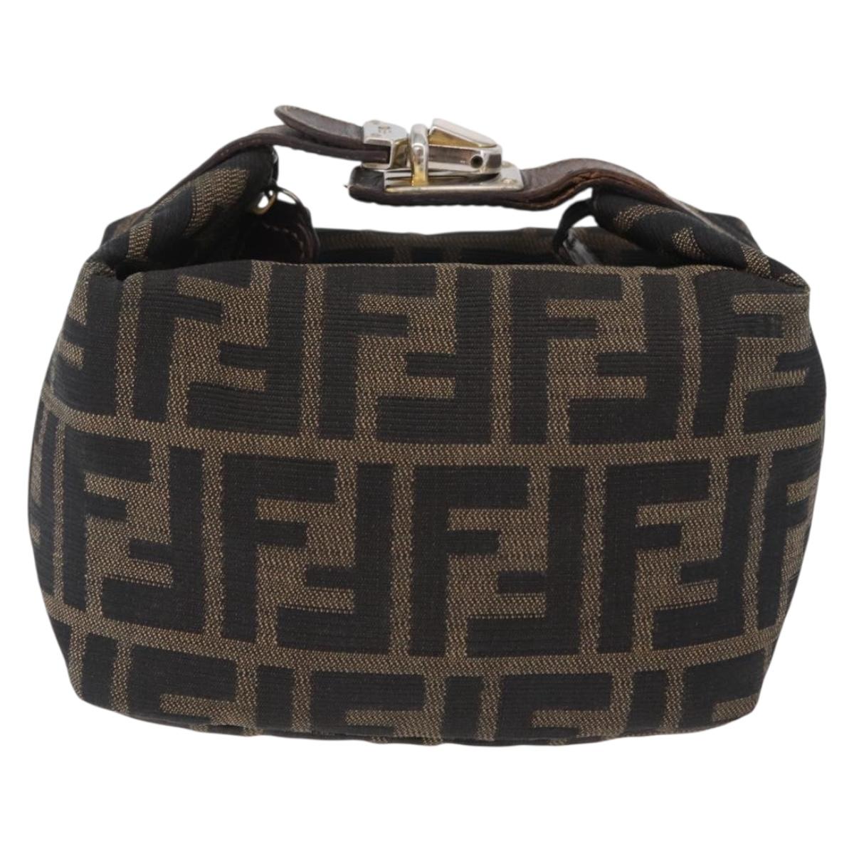 FENDI Zucca Canvas Vanity Bag Pouch Brown Gold Tone Auth mr3115A