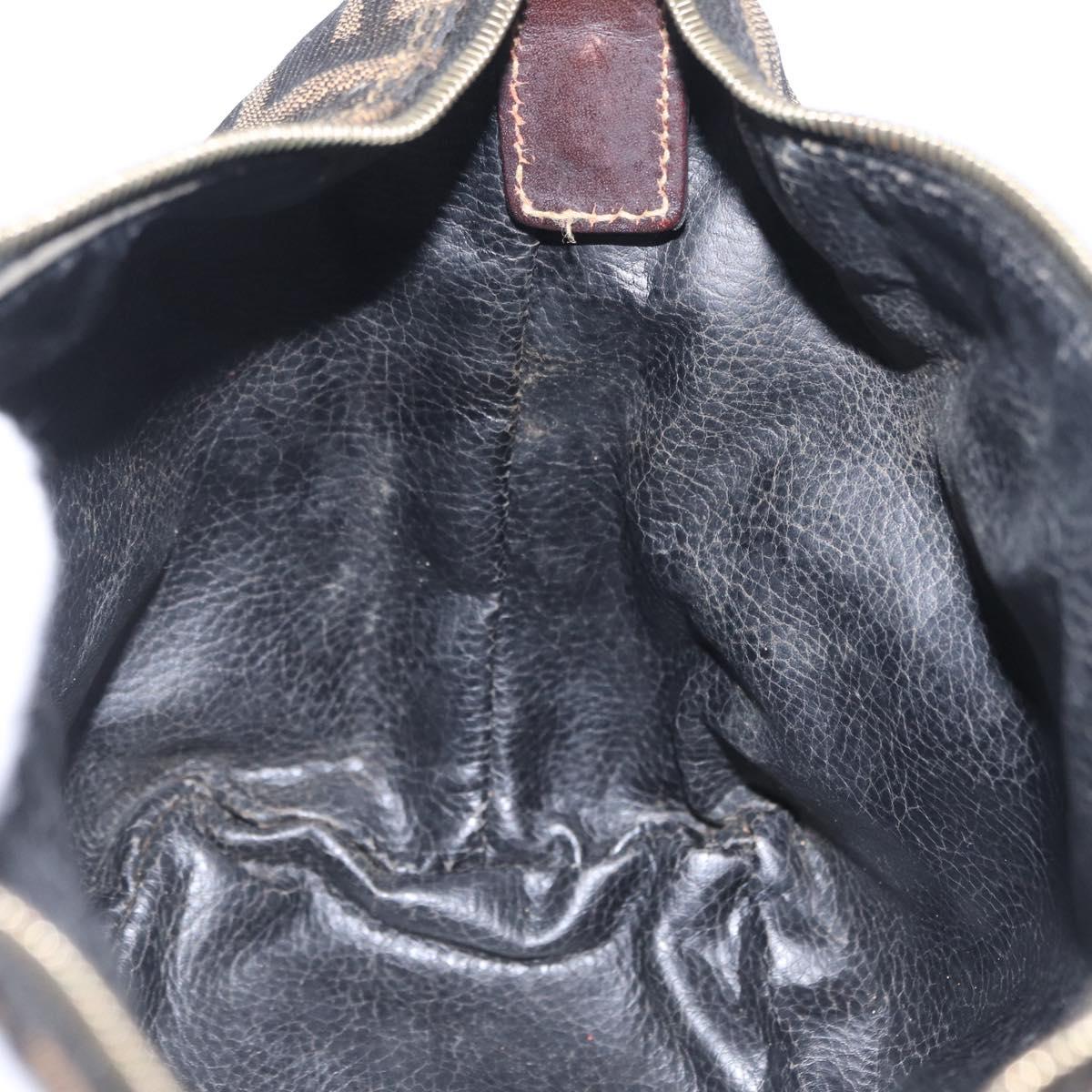 FENDI Zucca Canvas Vanity Bag Pouch Brown Gold Tone Auth mr3115A
