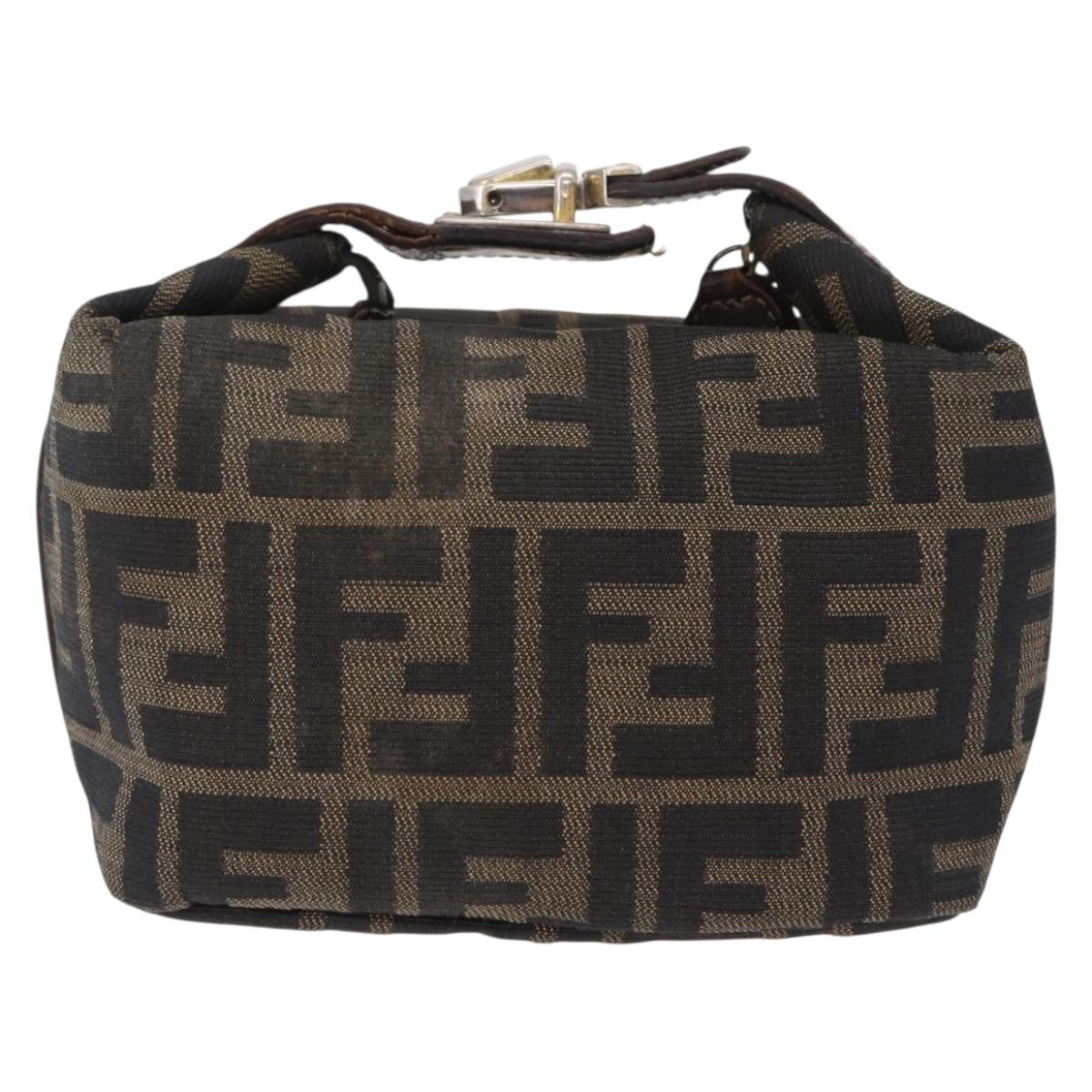 FENDI Zucca Canvas Vanity Bag Pouch Brown Gold Tone Auth mr3115A