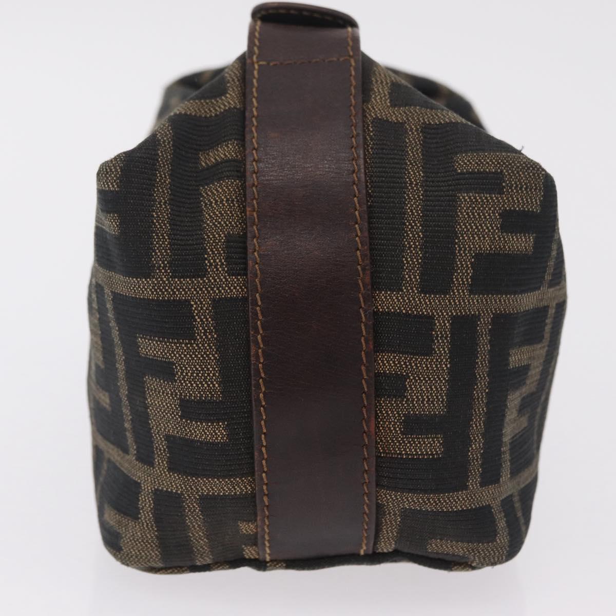 FENDI Zucca Canvas Vanity Bag Pouch Brown Gold Tone Auth mr3115A